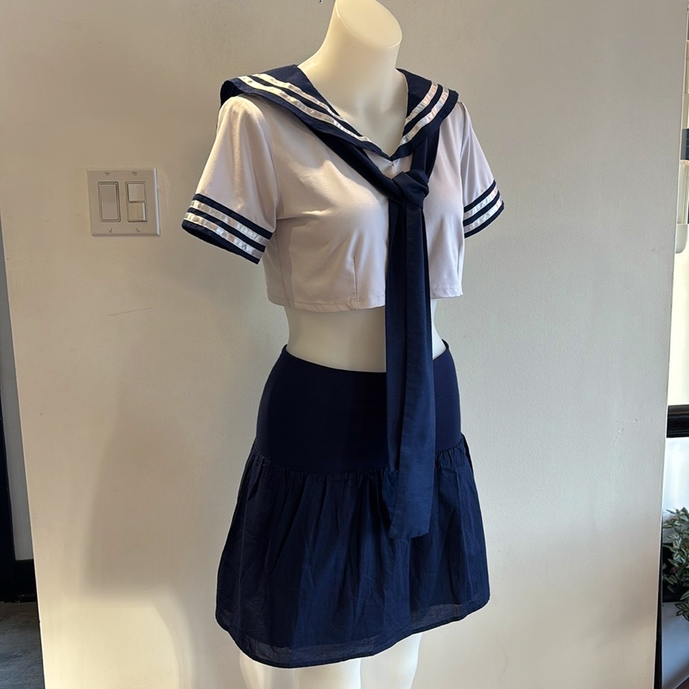 One-Of-A-Kind Nautical Sailor Cropped Top And Skirt Set